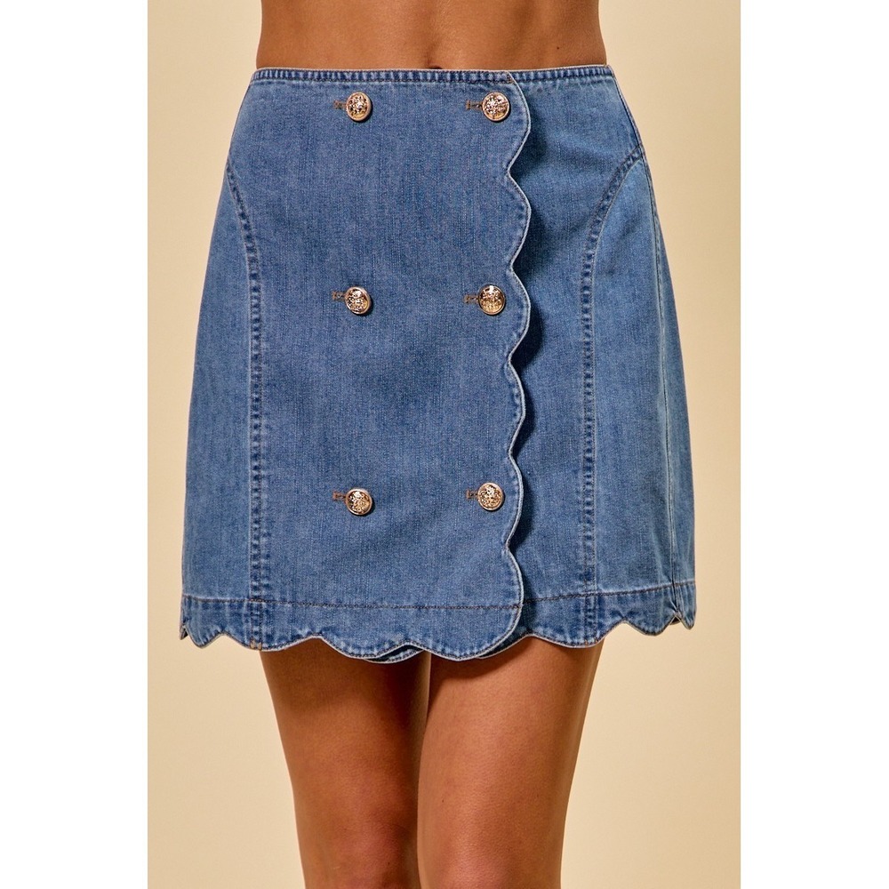 SO ME Denim Scalloped Buttoned Front Skirt - XL
